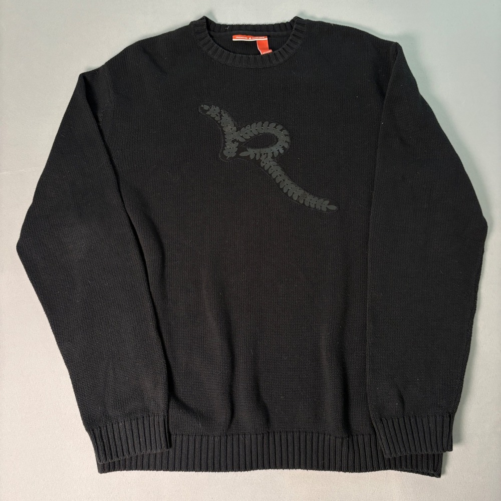 Rocawear Mens 3XL Black Cotton Knit Crewneck Sweater Tonal Logo Y2K Streetwear